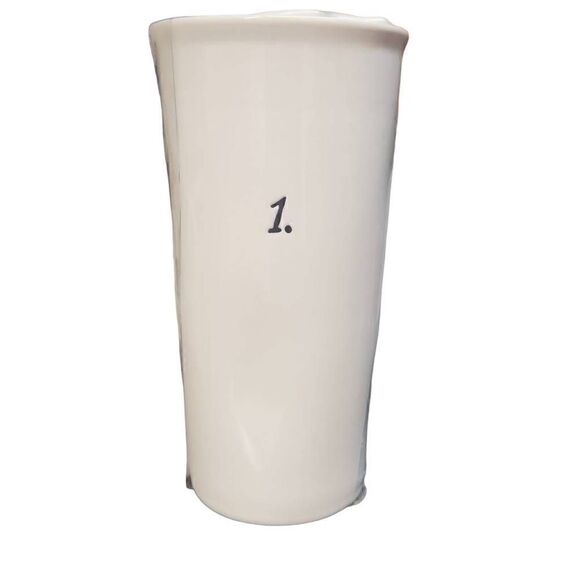 Rae Dunn White Black 1. Ceramic Travel Mug with Lid - Picture 1 of 3